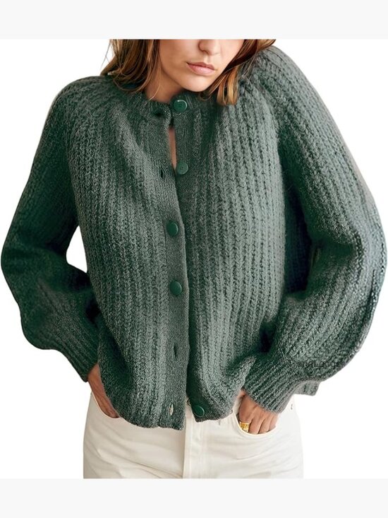 Sweaters - Women's Casual Long Sleeve Crewneck Button Down Cardigan Sweater Knit Outwear